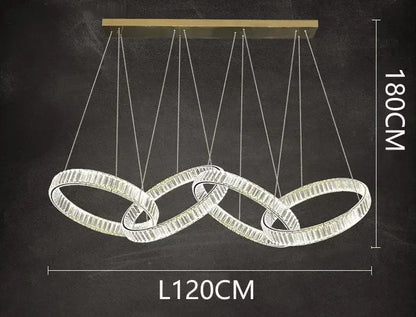 Modern gold interlocking ring crystal chandelier pendant light dining room