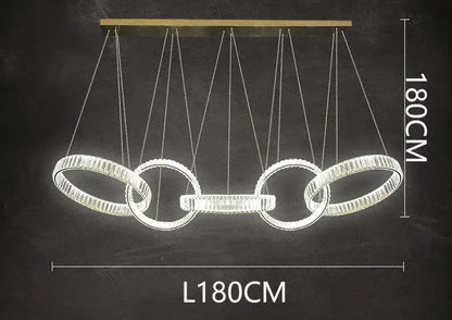 Modern gold interlocking ring crystal chandelier pendant light dining room