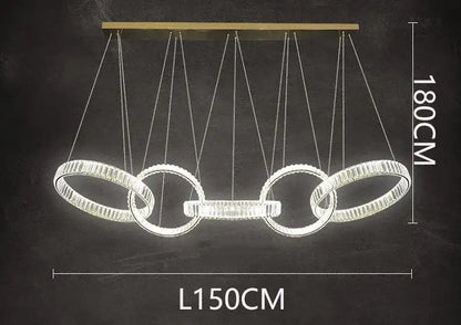 Modern gold interlocking ring crystal chandelier pendant light dining room