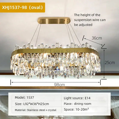 Modern gold crystal chandelier pendant light for living room