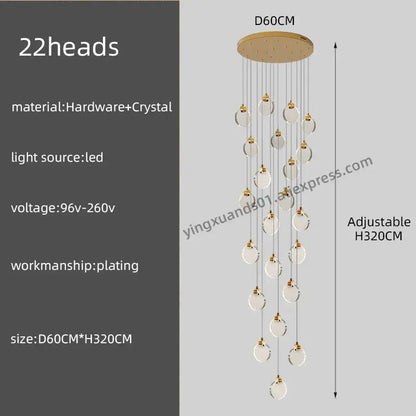 Modern gold crystal chandelier pendant light staircase decor
