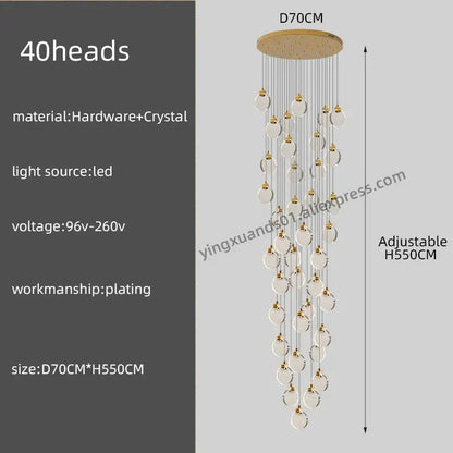 Modern gold crystal chandelier pendant light staircase decor