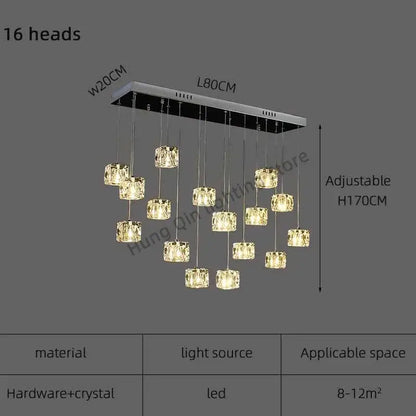 Modern black & silver crystal chandelier pendant light dining room