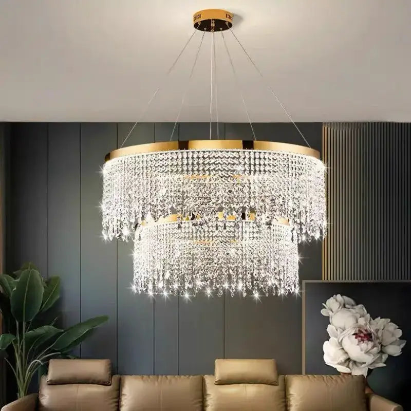 Modern gold crystal chandelier pendant – dining room led fixture