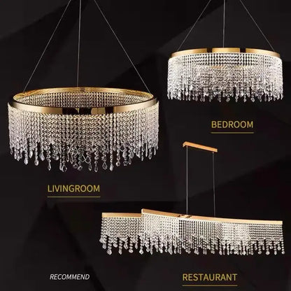 Modern gold crystal chandelier pendant – dining room led fixture