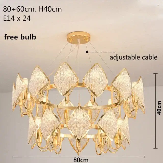 Modern gold tiered crystal pendant light living room