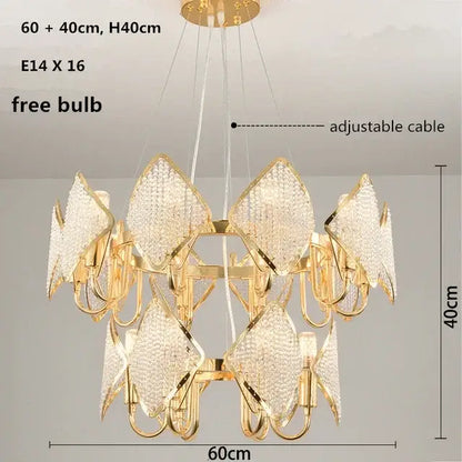 Modern gold tiered crystal pendant light living room