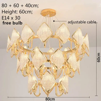 Modern gold tiered crystal pendant light living room