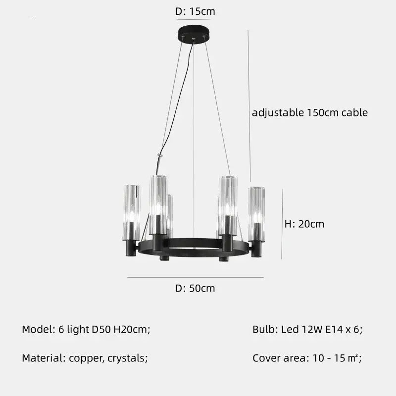 Modern black crystal chandelier pendant lights living room glass