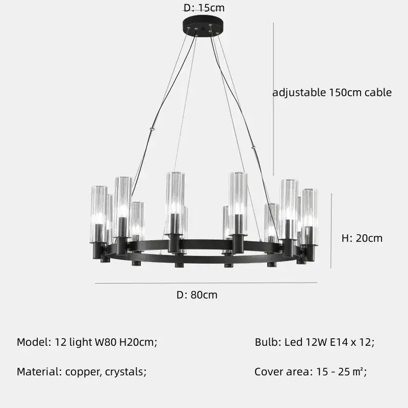 Modern black crystal chandelier pendant lights living room glass