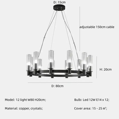 Modern black crystal chandelier pendant lights living room glass