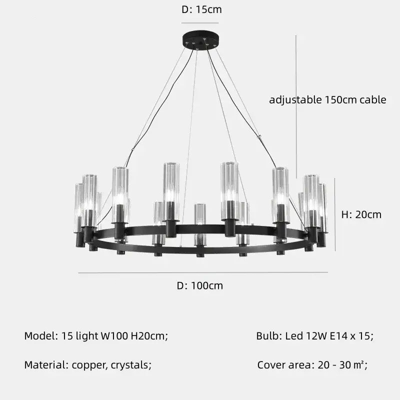 Modern black crystal chandelier pendant lights living room glass