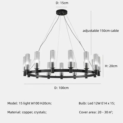 Modern black crystal chandelier pendant lights living room glass