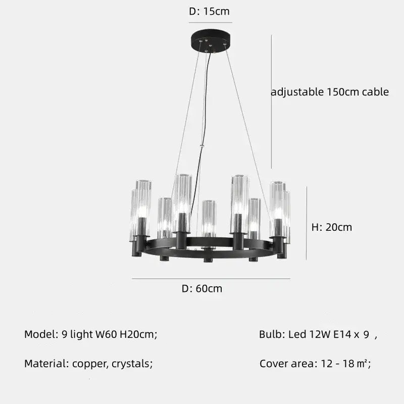 Modern black crystal chandelier pendant lights living room glass
