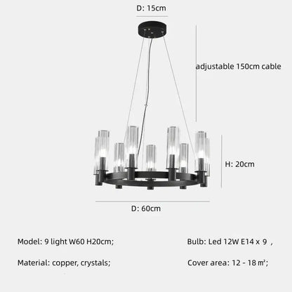 Modern black crystal chandelier pendant lights living room glass