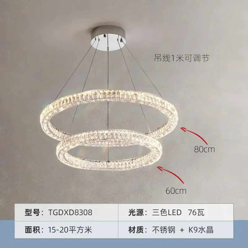 Modern multi tier crystal chandelier ring dining room light