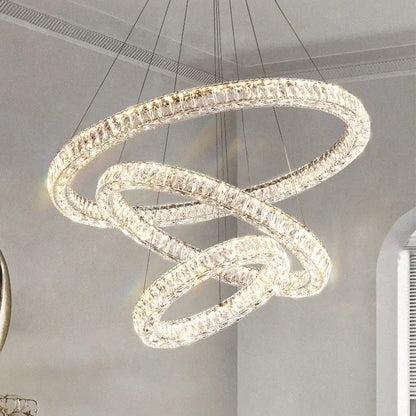 Modern multi tier crystal chandelier ring dining room light