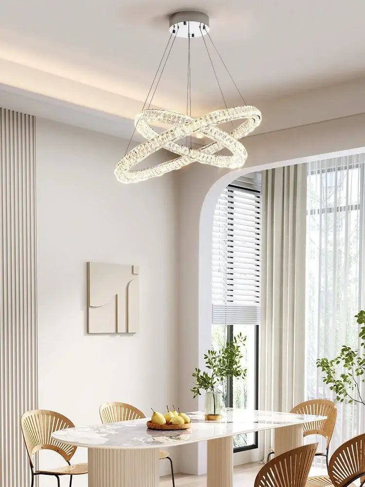 Modern multi tier crystal chandelier ring dining room light