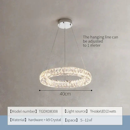 Modern multi tier crystal chandelier ring dining room light