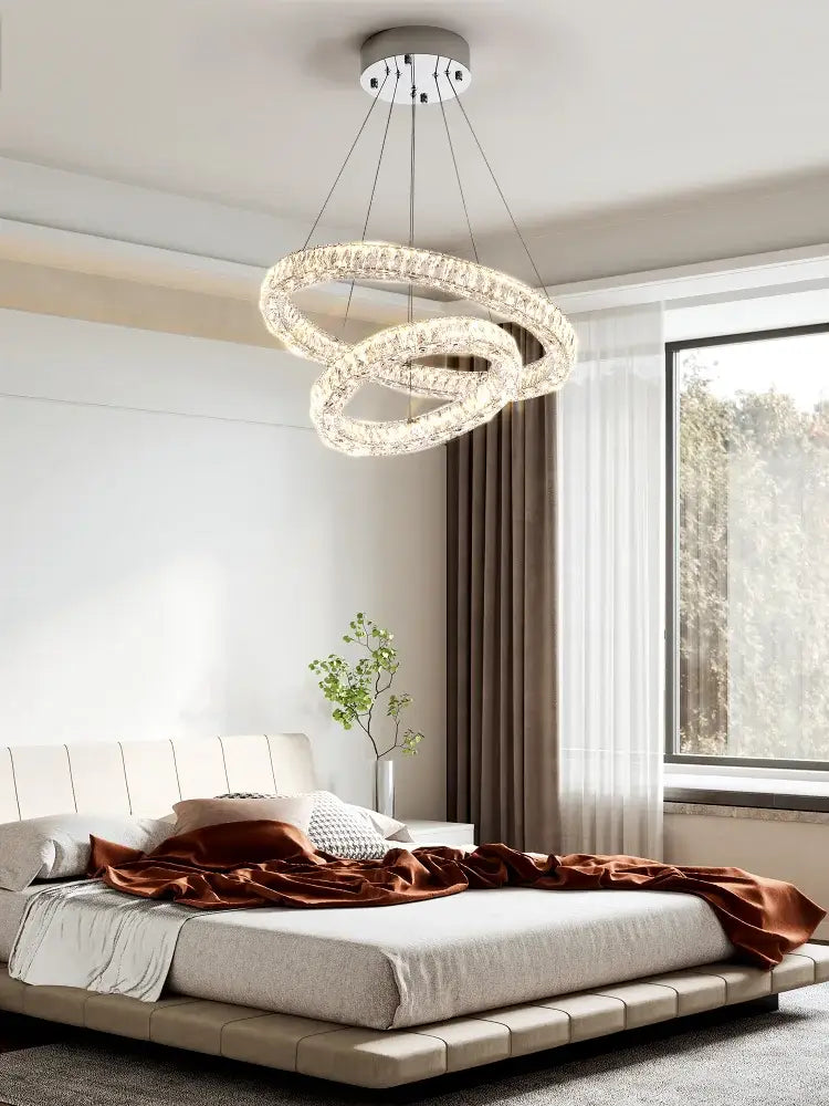 Modern multi tier crystal chandelier ring dining room light