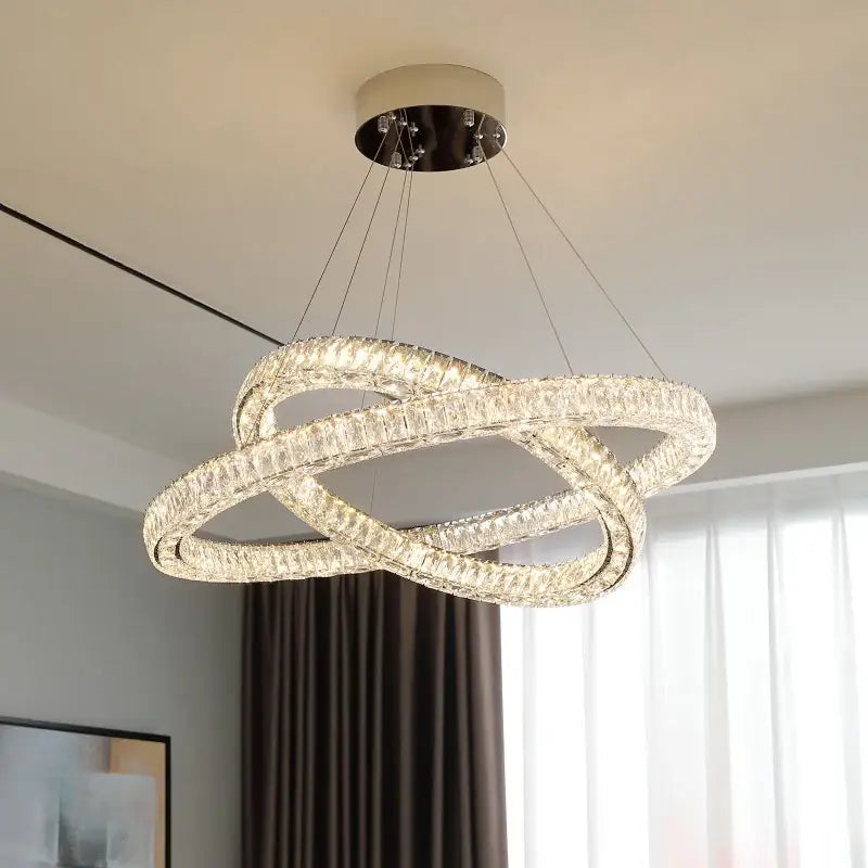 Modern multi tier crystal chandelier ring dining room light