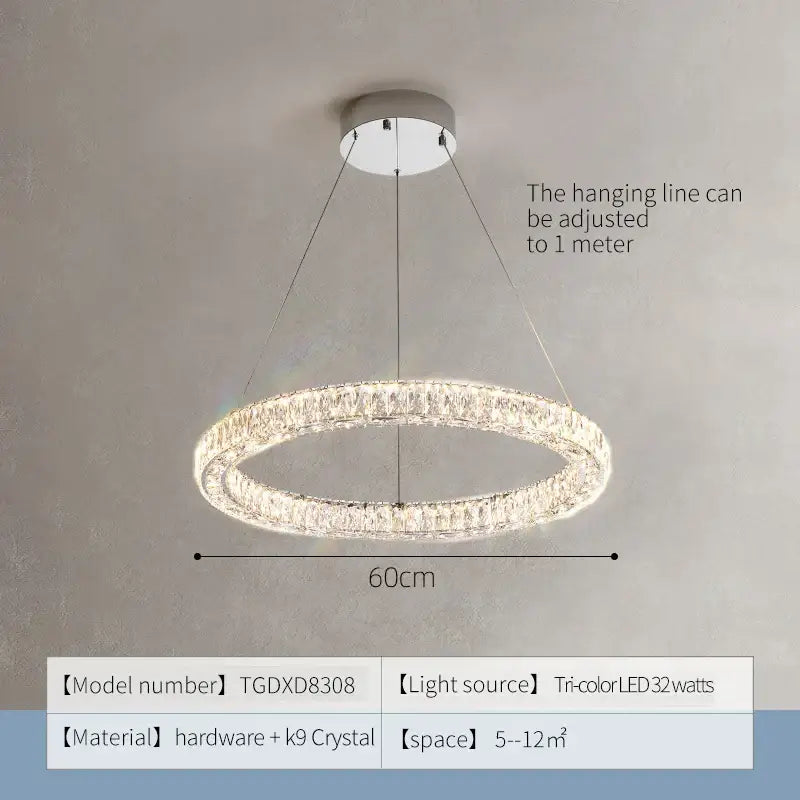 Modern multi tier crystal chandelier ring dining room light