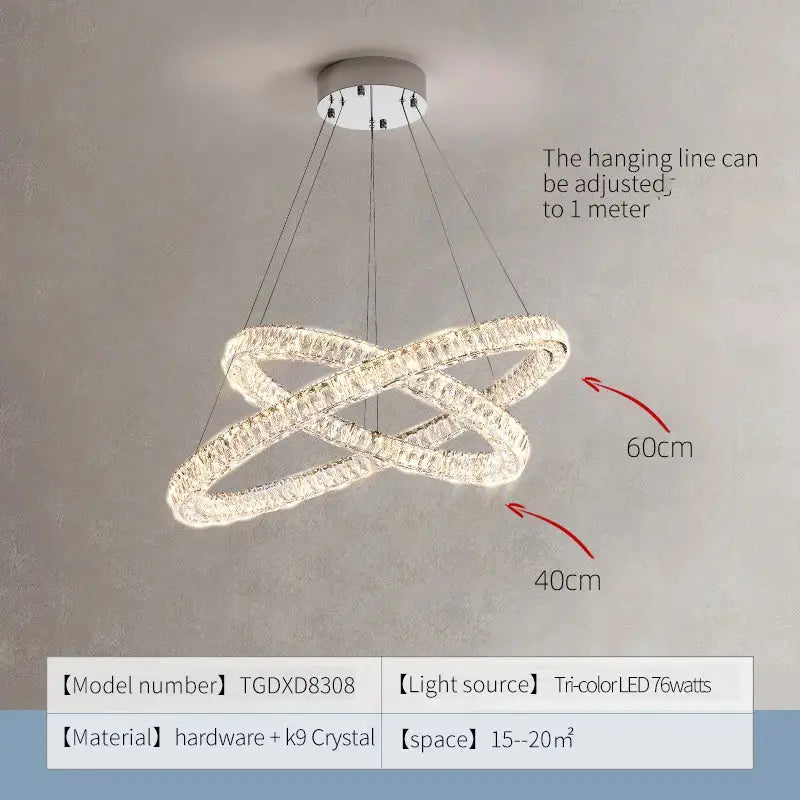 Modern multi tier crystal chandelier ring dining room light