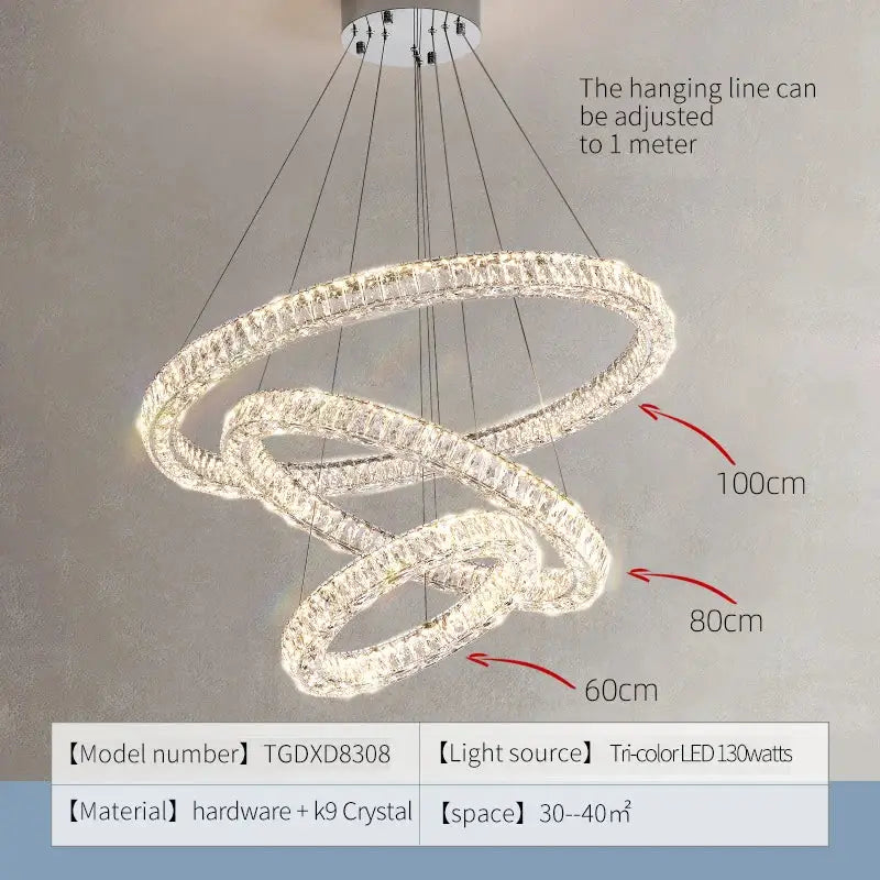 Modern multi tier crystal chandelier ring dining room light