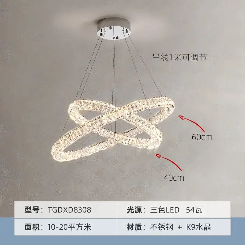 Modern multi tier crystal chandelier ring dining room light