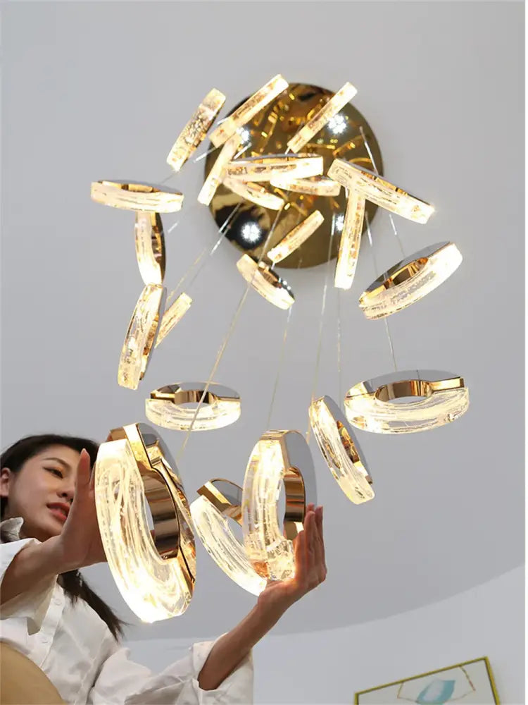 Modern golden crystal chandelier ring lamp for dining room