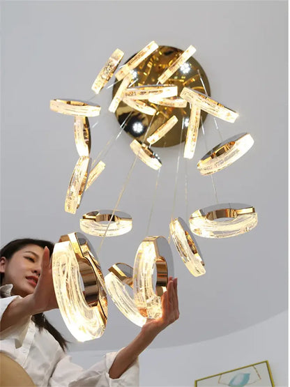 Modern golden crystal chandelier ring lamp for dining room