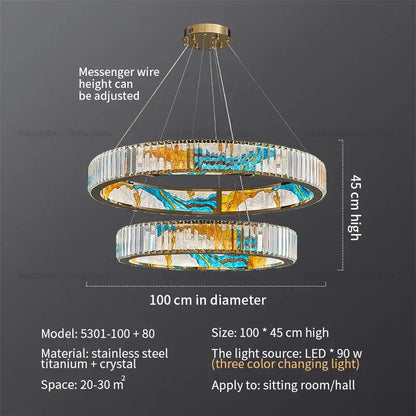 Abstract stained glass crystal chandelier ring dining room light