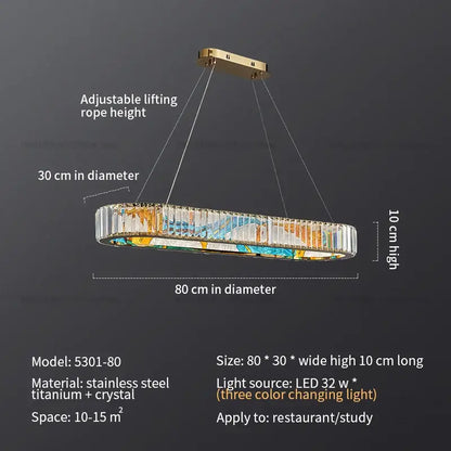 Abstract stained glass crystal chandelier ring dining room light