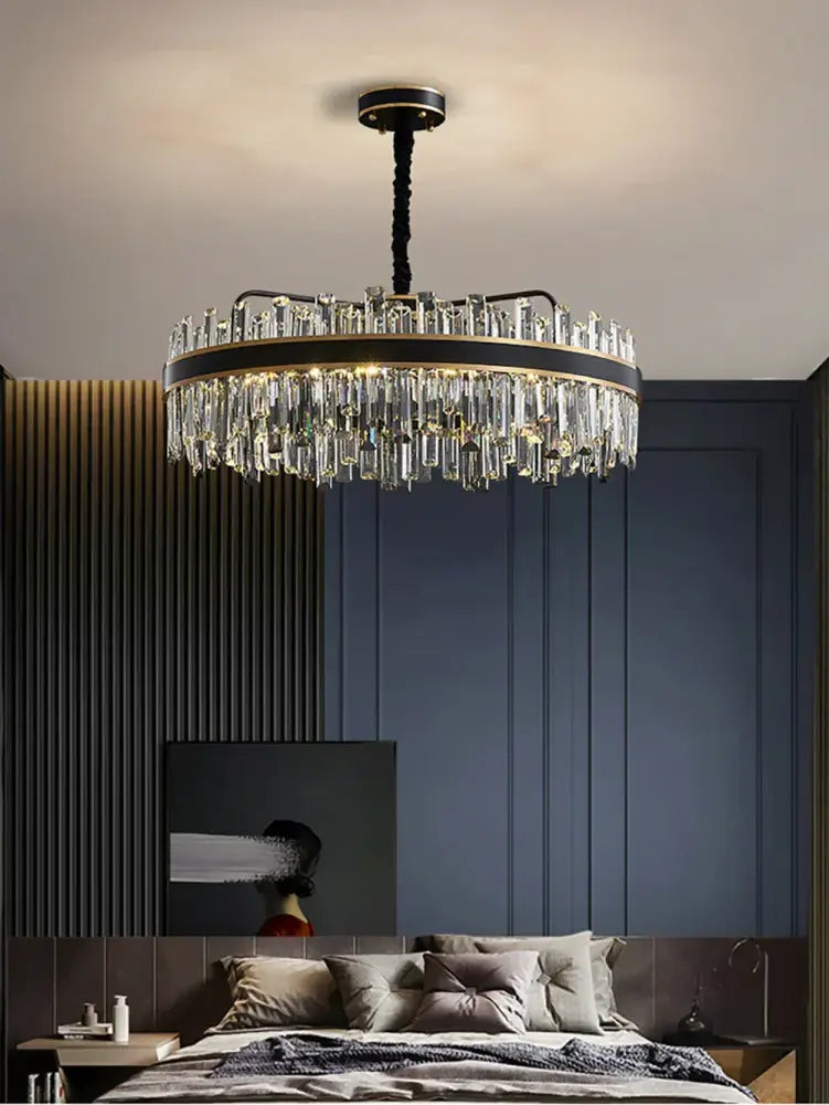 Modern black crystal chandelier for living room