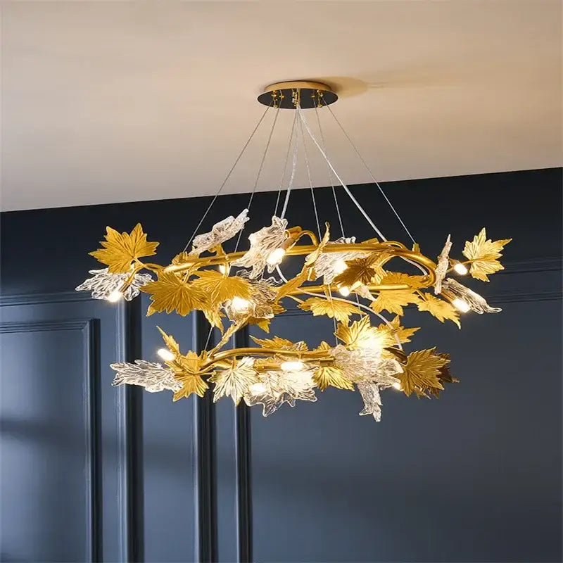 Rustic french country crystal chandelier dining room leaf design