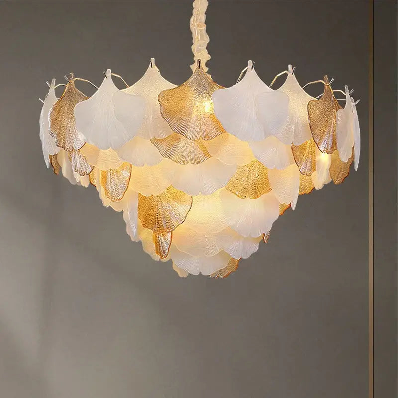 Luxury gold & white ginkgo chandelier shell lamp for living room