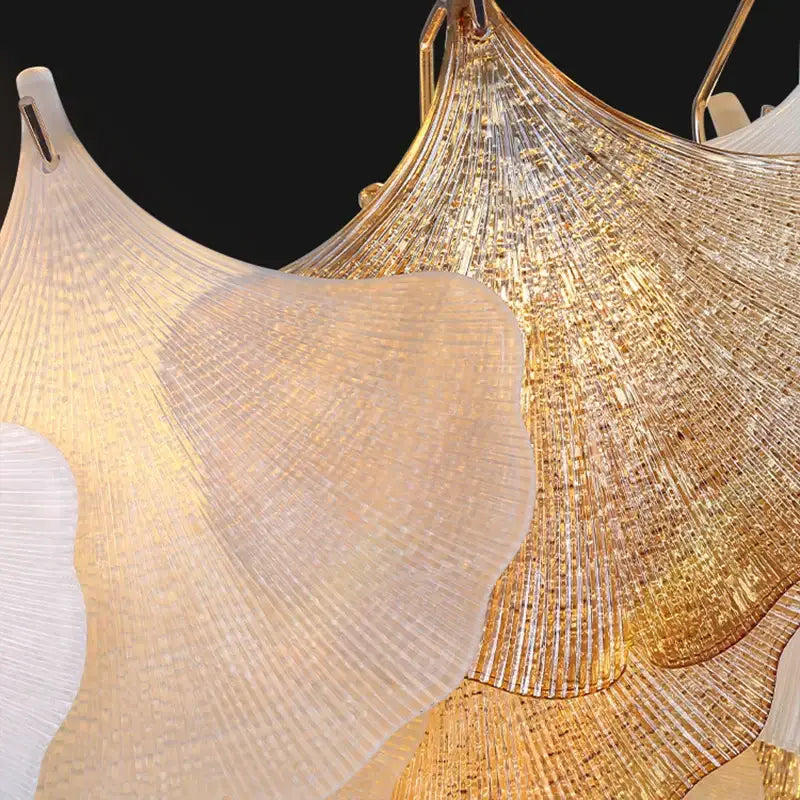 Luxury gold & white ginkgo chandelier shell lamp for living room