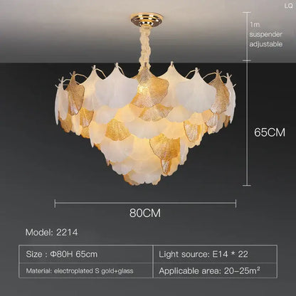 Luxury gold & white ginkgo chandelier shell lamp for living room