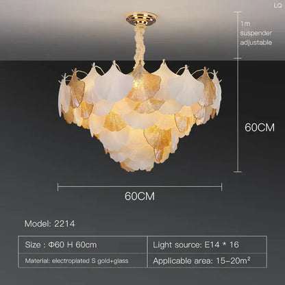 Luxury gold & white ginkgo chandelier shell lamp for living room