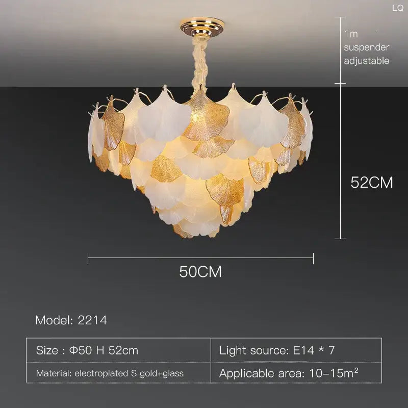 Luxury gold & white ginkgo chandelier shell lamp for living room