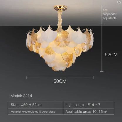 Luxury gold & white ginkgo chandelier shell lamp for living room