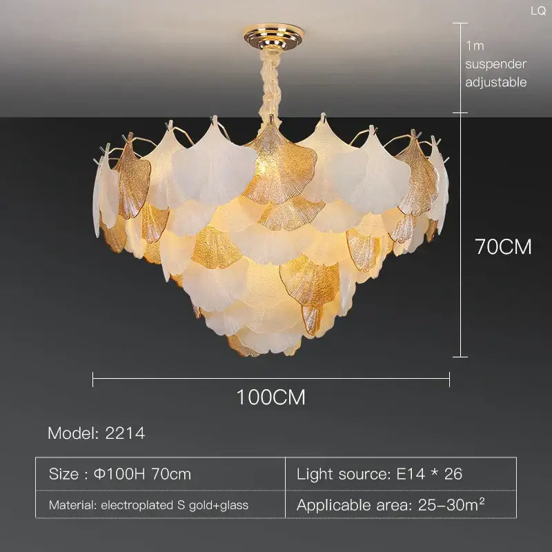 Luxury gold & white ginkgo chandelier shell lamp for living room