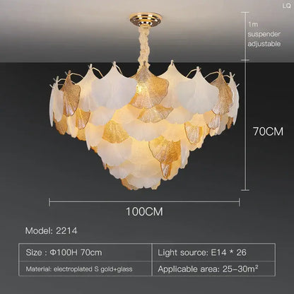 Luxury gold & white ginkgo chandelier shell lamp for living room