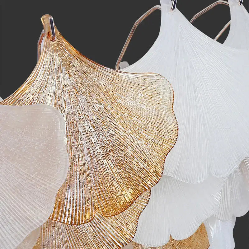 Luxury gold & white ginkgo chandelier shell lamp for living room