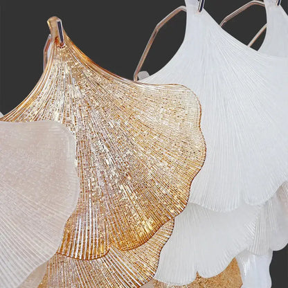 Luxury gold & white ginkgo chandelier shell lamp for living room