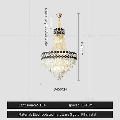 Luxury black & gold crystal chandelier spiral staircase living room
