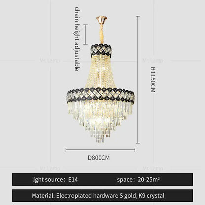 Luxury black & gold crystal chandelier spiral staircase living room
