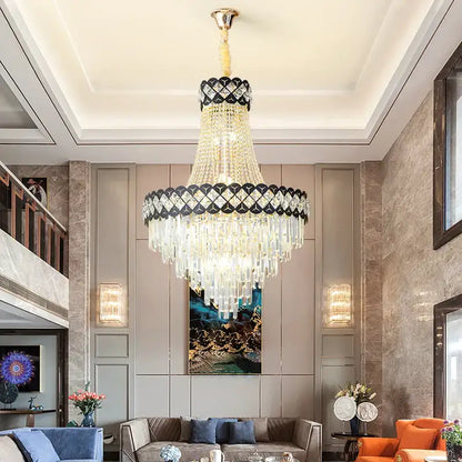 Modern black & gold crystal chandelier living room lamp