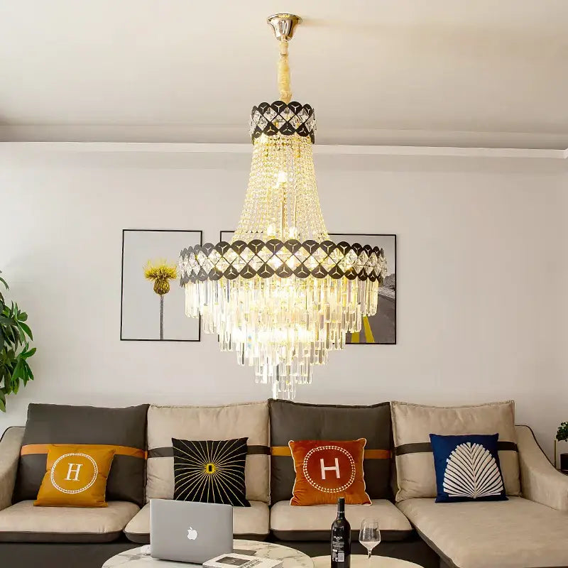 Modern black & gold crystal chandelier living room lamp