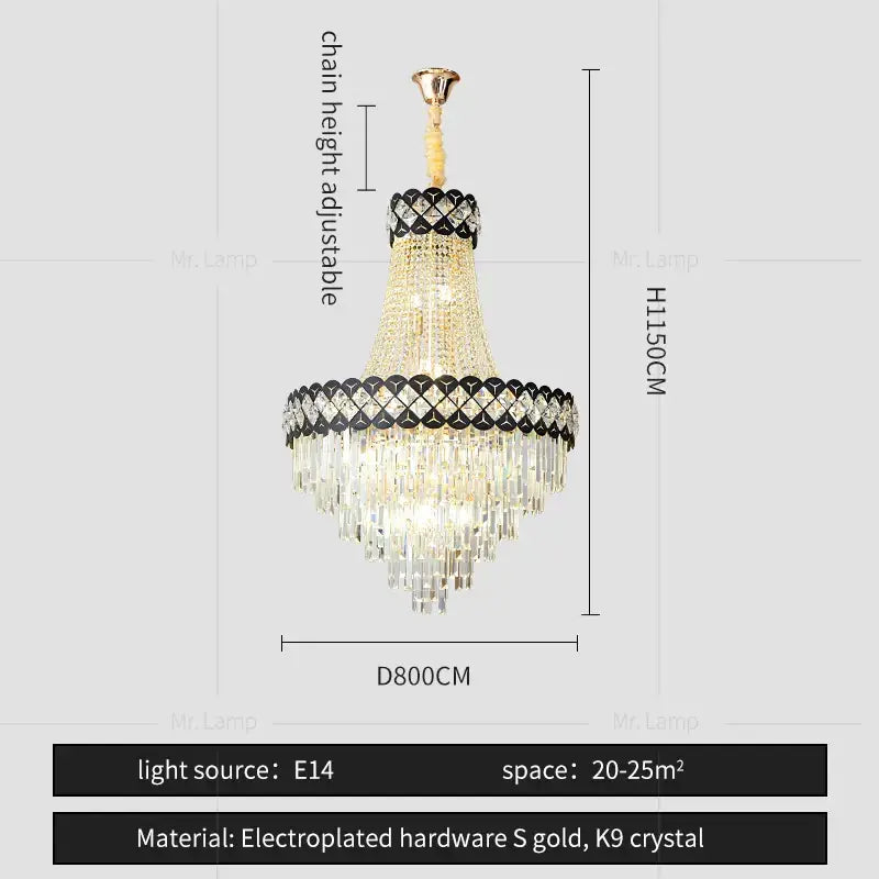 Modern black & gold crystal chandelier living room lamp